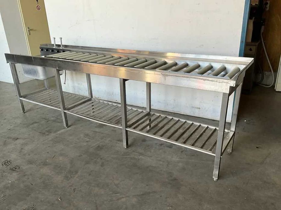 Zlew z przenośnikiem rolkowym 302x70x90 – stal nierdzewna, przemysłowy