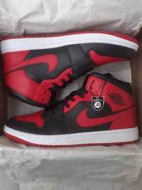 AIR JORDAN 1 MID ( black / gym red - white)