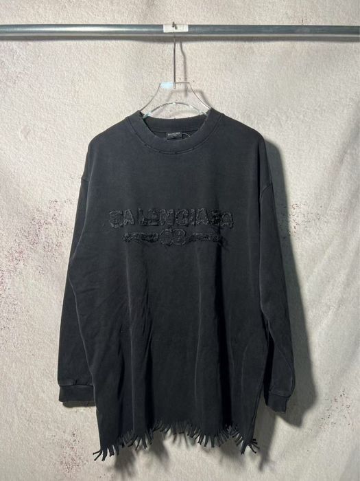 BALENCIAGA свитшот рванный мужской унисекс черный кофта реглан батник