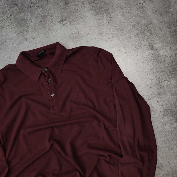 MĘSKA Koszulka Polo Długi Rękaw Longsleeve Bordo Hugo Boss Bawełna