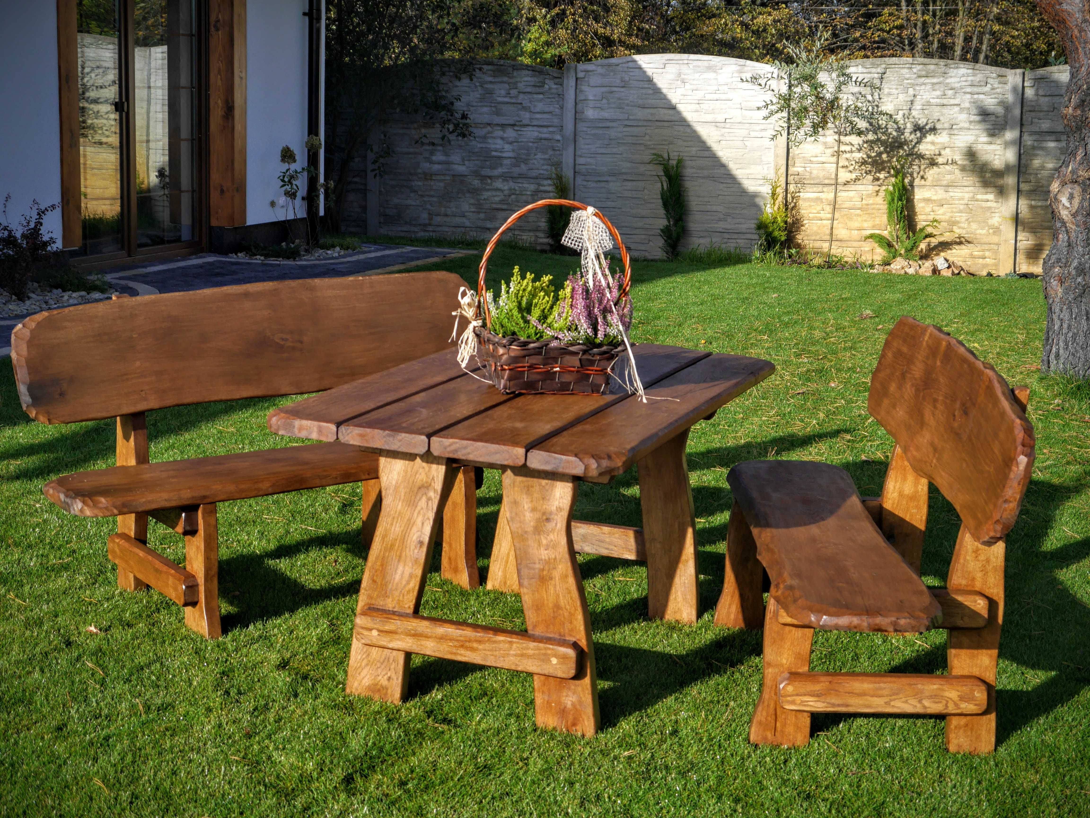 komplet mebli ogrodowych zestaw drewniane stół ławki masywne meble