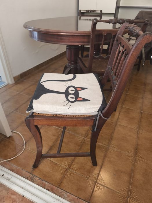 Mesa e 4 cadeiras com almofadas