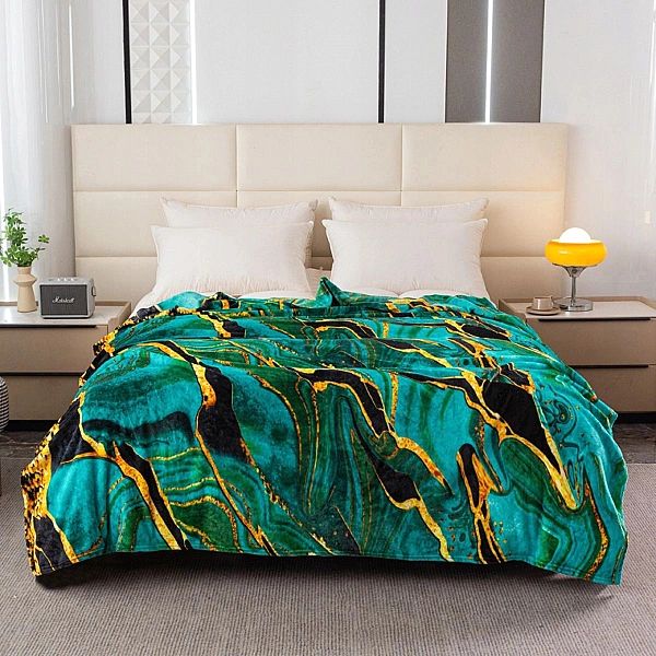 KOC NARZUTA 160x200 na łóżko kapanę MIKROFIBRA Inger ZIELONY marmur