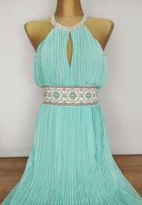 Błękitna turkusowa sukienka maxi długa Rozmiar XS / S plisowana