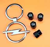 ** NOWY Breloczek OPEL + Nakrętki na wentyle czarne komplet tuning