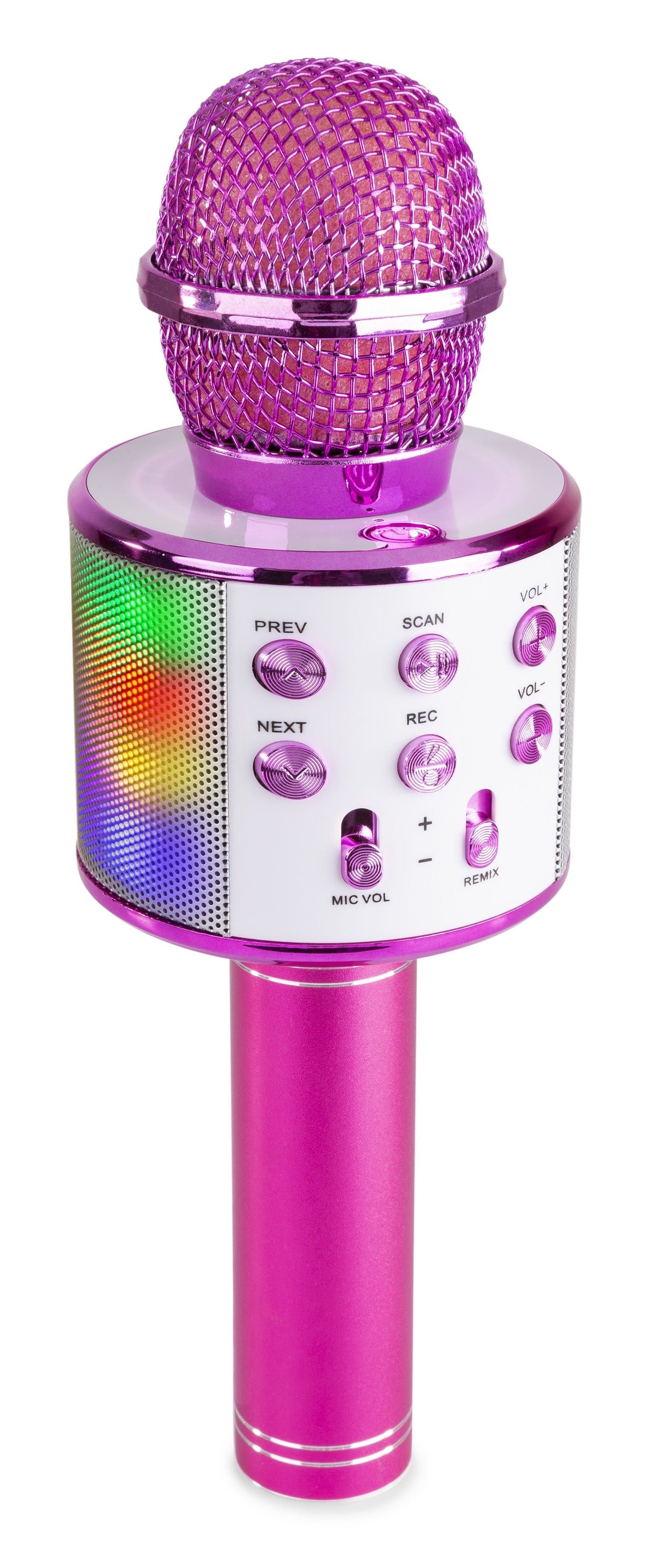 Mikrofon karaoke LED dla dzieci z Bluetooth USB mutacja głosu różowy