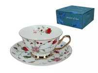 Porcelanowa filiżanka ze spodkiem Kwiaty i Motyle 200 ml