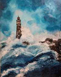 Latarnia morska.  Obraz ręcznie malowany 100x80