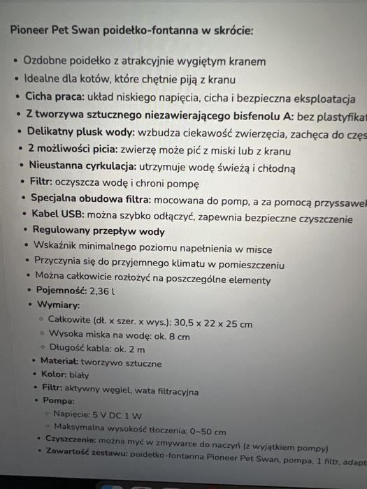 Poidełko Fontanna dla kota- Puoneer Pet