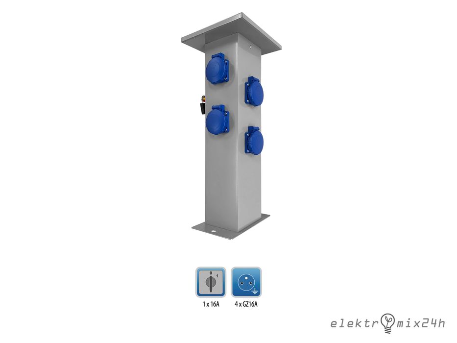 Słupek ogrodowy aluminiowy, szary z wyłącznikiem, gniazda 4x16A 230V