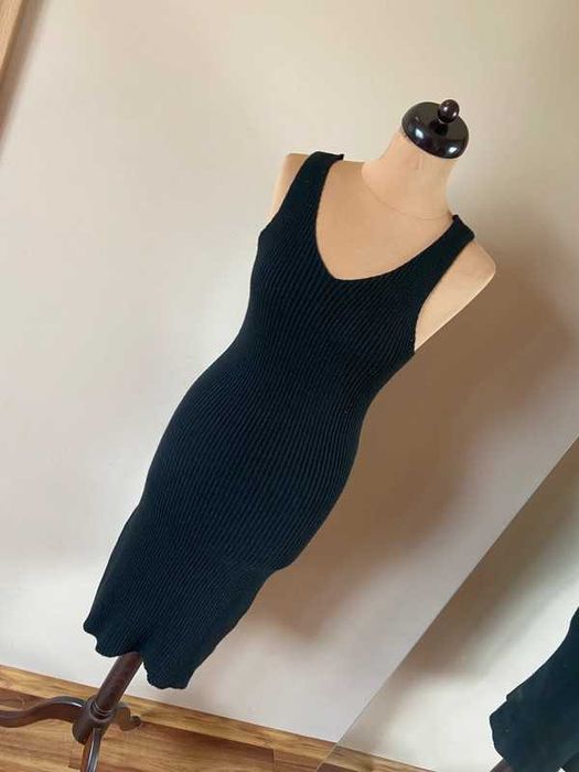 Xl 42 40 maxi dluga 7/8 sukienka prazkowana tekstura sweterkowa