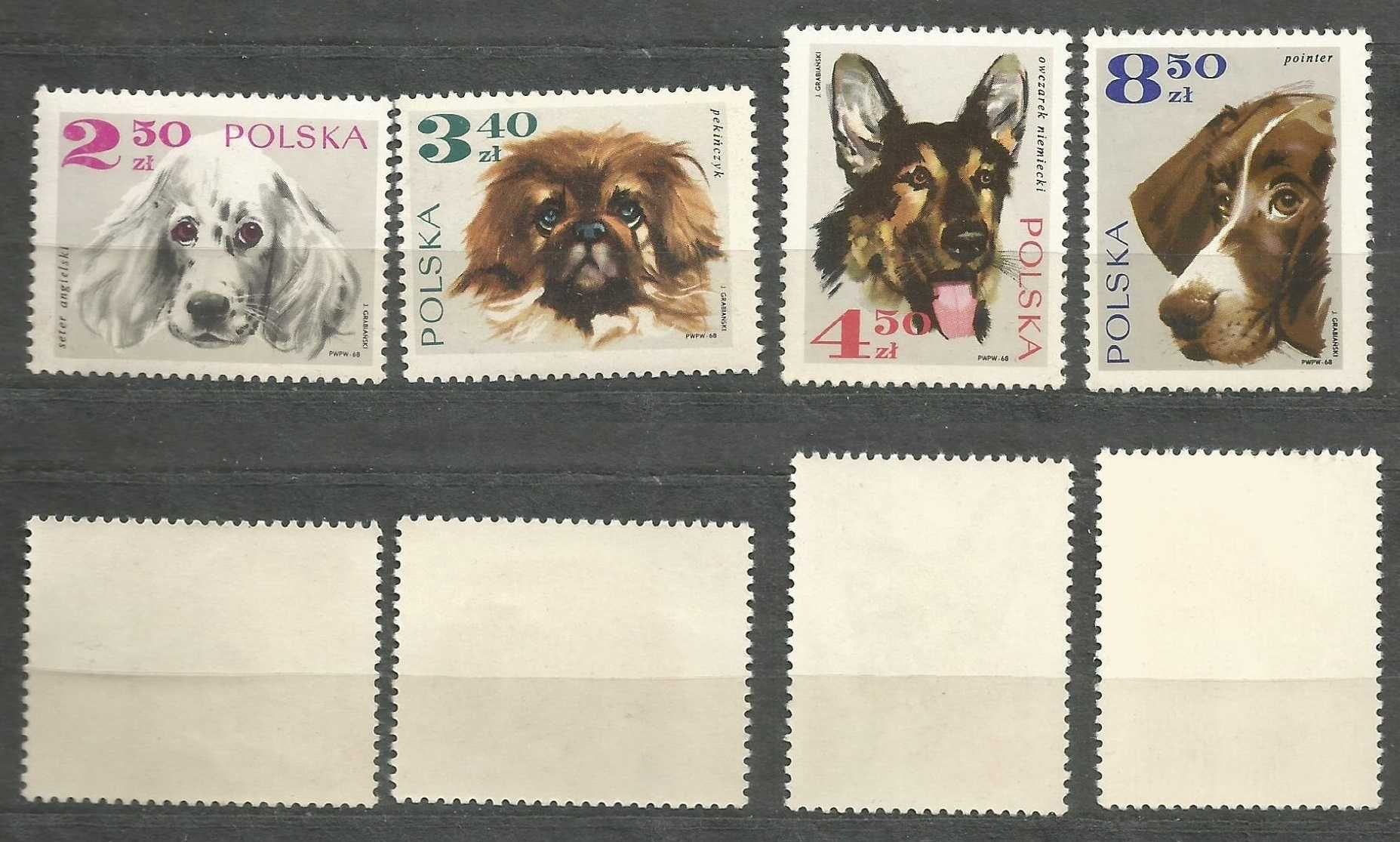 Znaczki seria: Rasy psów FI 1751 – 1758 stan** 1969 r.