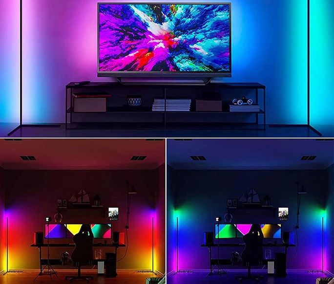 Lampa Stojąca Podłogowa Narożnikowa Rgb Led Nocna Aplikacja 1M