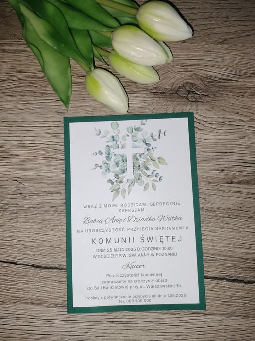 Zaproszenie na komunię jednokartkowe