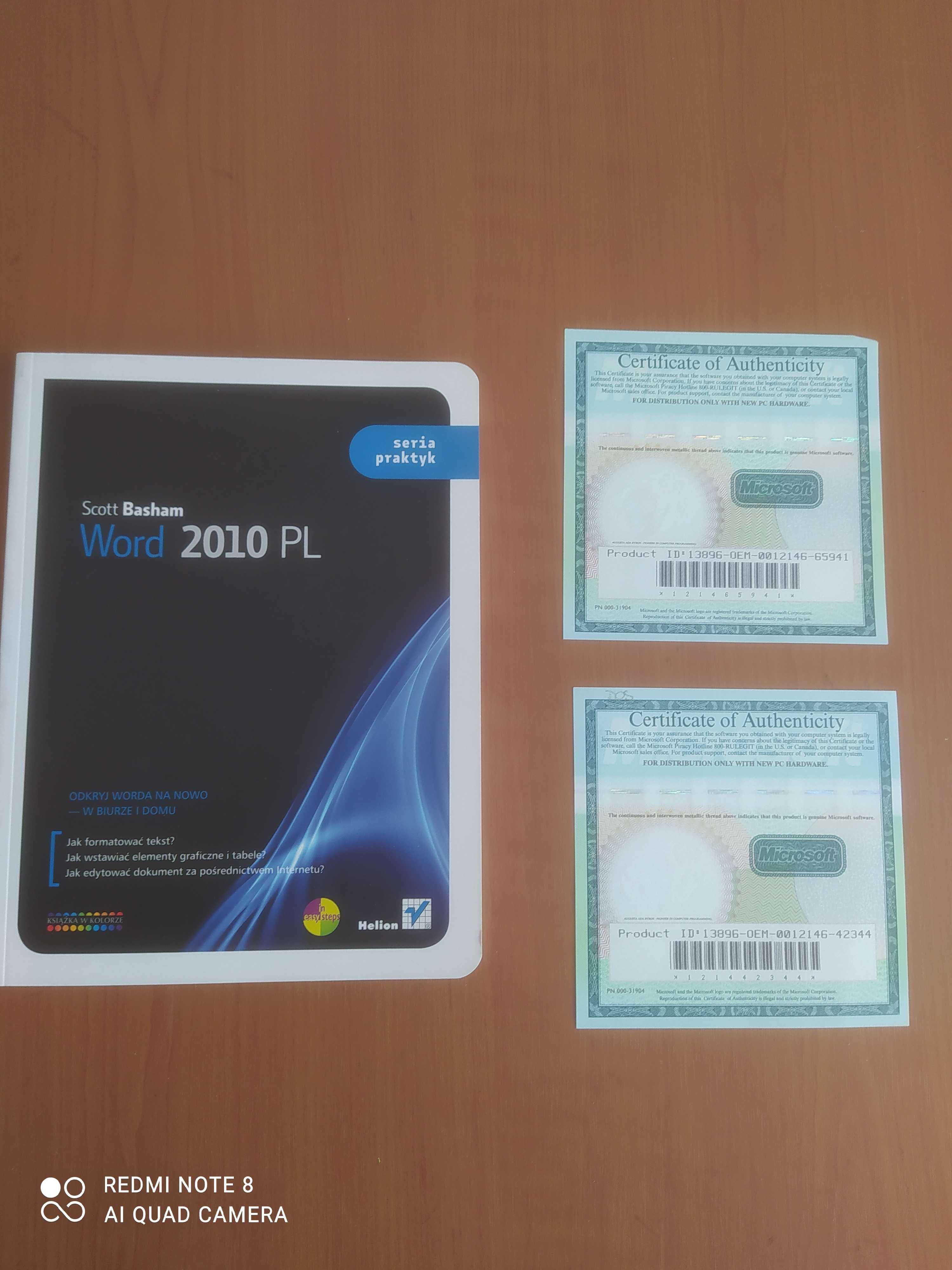 Certyfikat Microsoft x 2 + Word 2010 PL