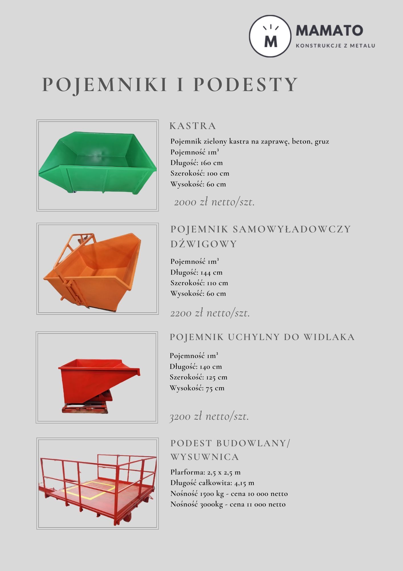 Koleba na gruz. Pojemnik Samowyładowczy Dźwigowy 1m³