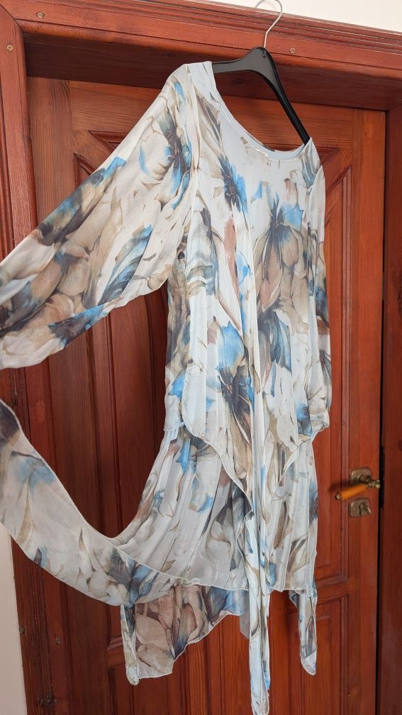 Sukienka Italy tunika, elegancka 50% jedwabna piękny wzór