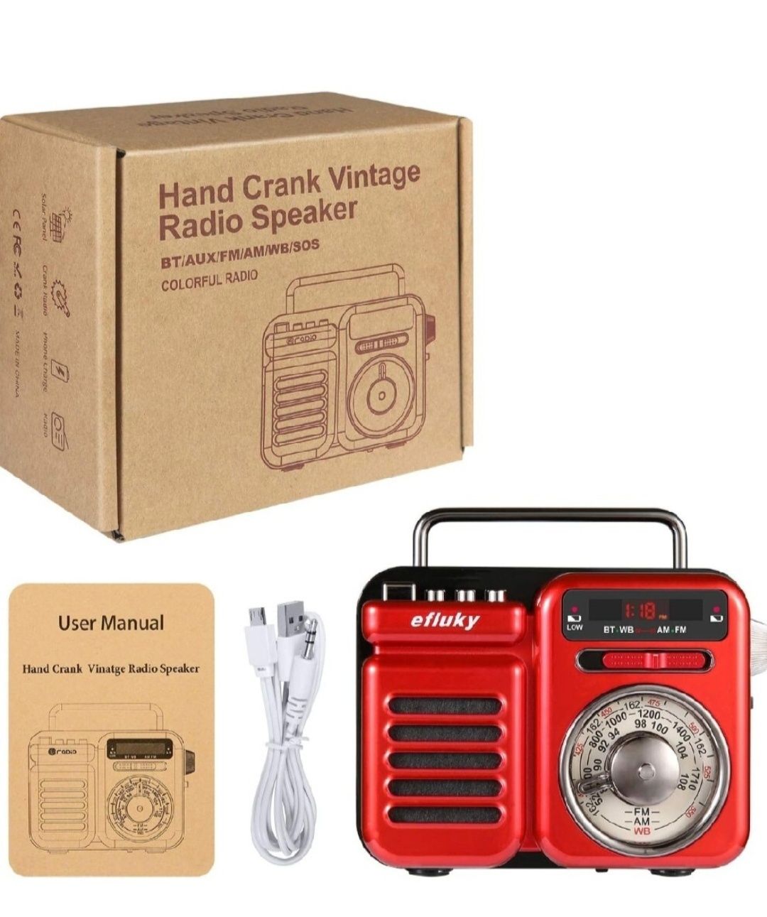 Efluky Retro radio solarne z  latarką i funkcją powerbanka.