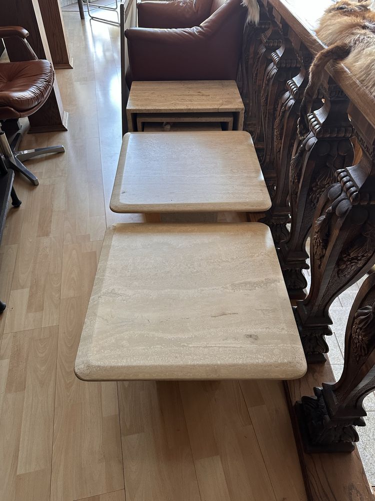 Mid century modern kpl stolików trawertynowych