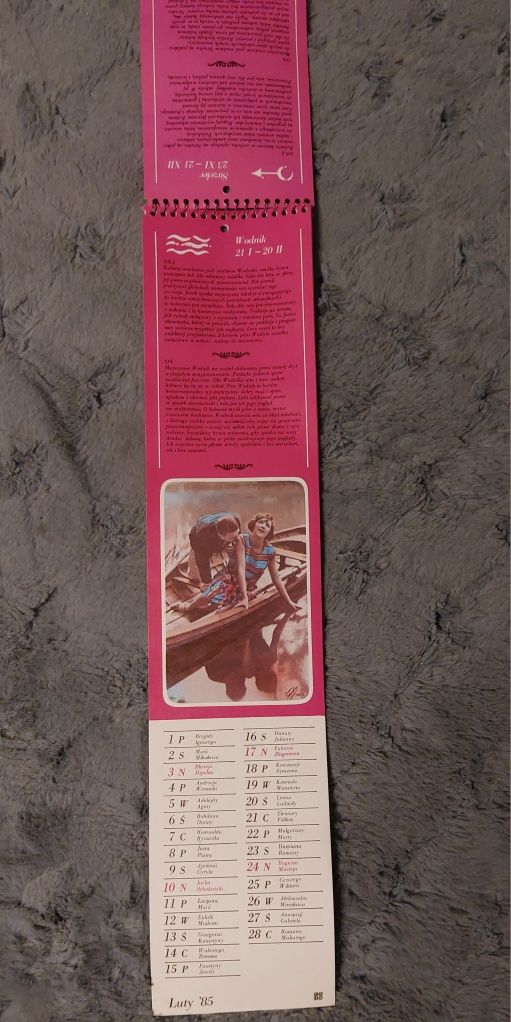 Kalendarz z horoskopem z 1985 roku