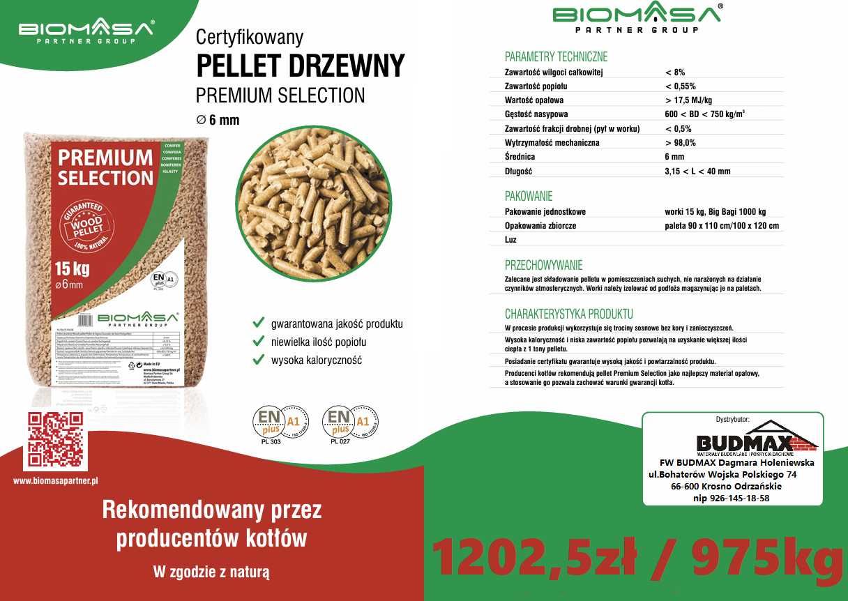 super wydany PELLET biomasa premium selection 15kg/975kg/pal
