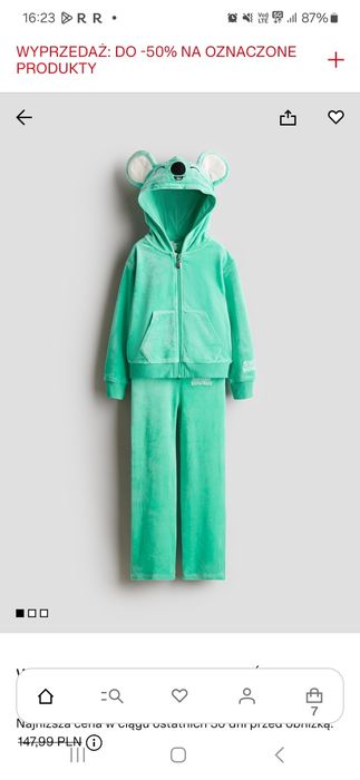 Komplet dresy welurowe dziewczęce hm rozm. 140 bluza spodnie squishmal