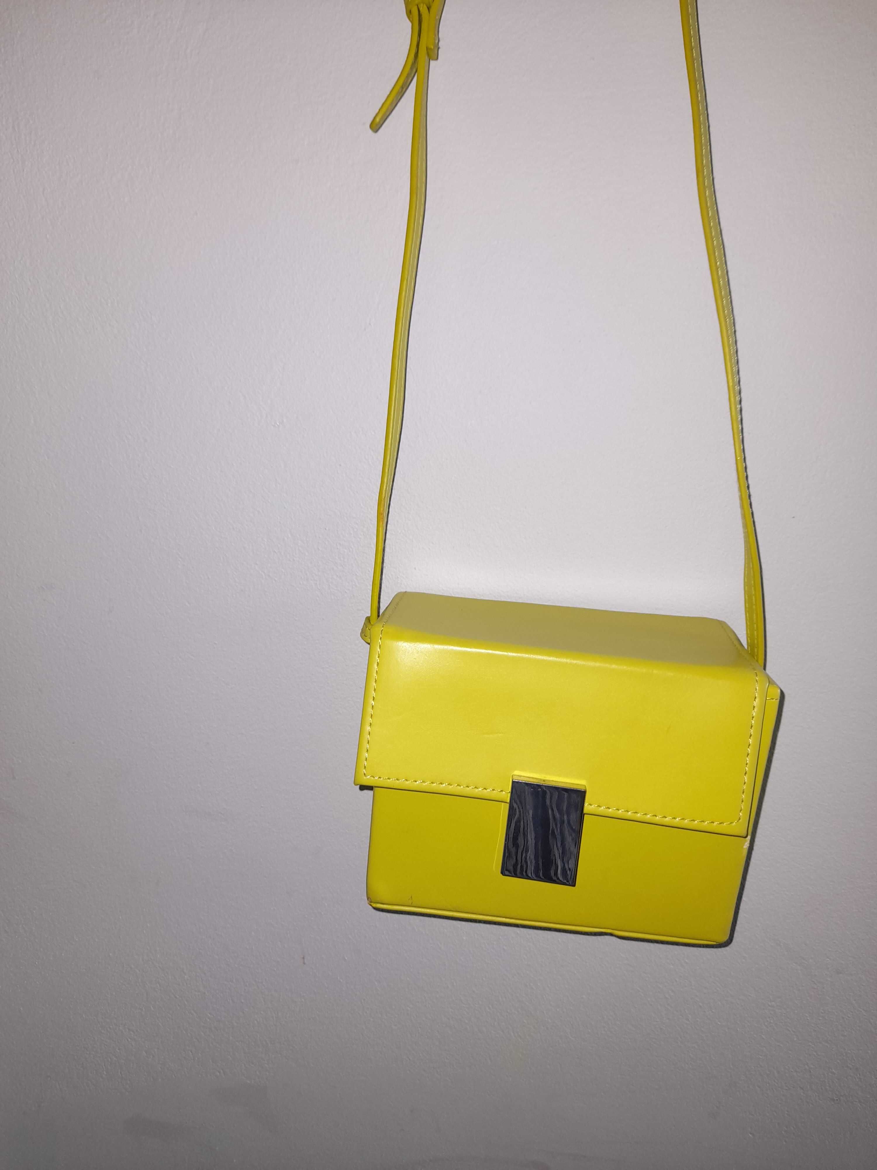 Zara torebka żółta kuferek mała limonka