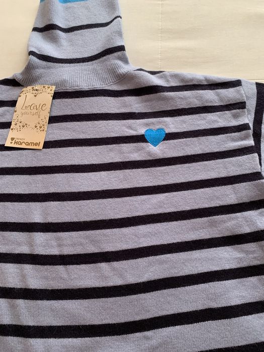 Camisola de malha de gola alta azul