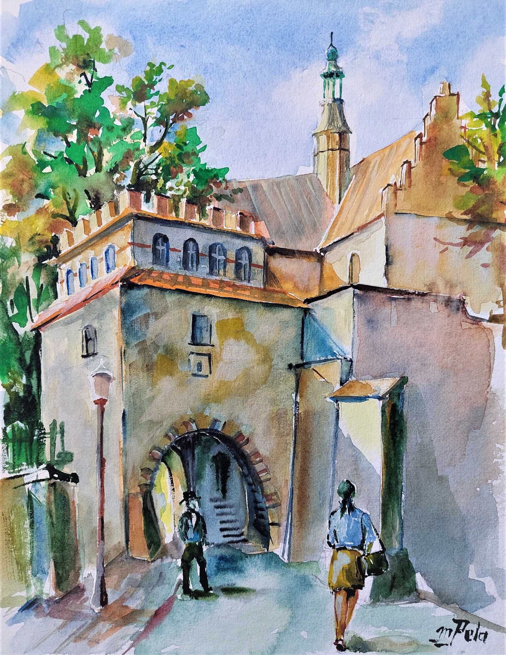 Obraz-Brama Warszawska w Opatowie - technika akwarela wym. 30x24