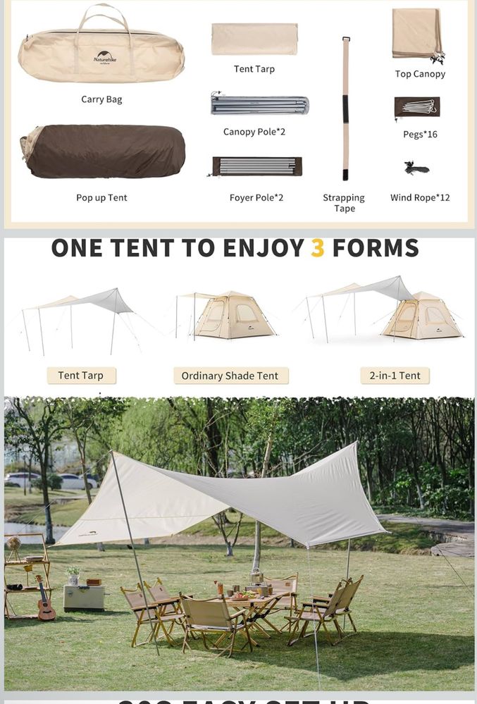 Nowy Naturehike Ango Namiot 2-4 Osobowy Kemping tarp markiza wodoszcze