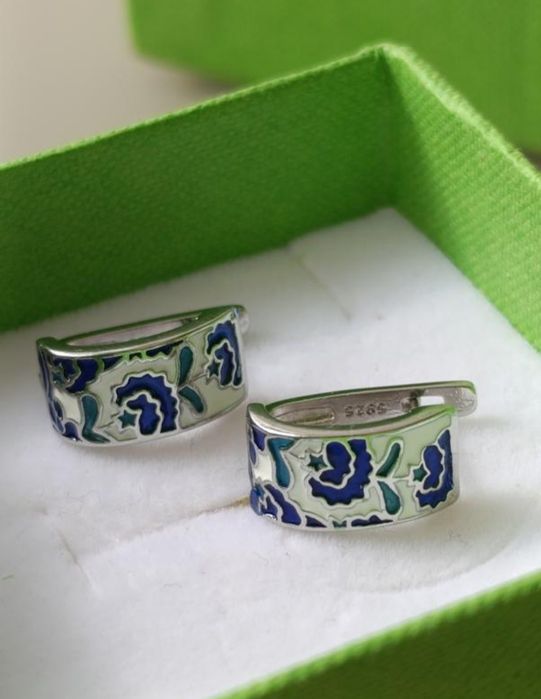 Сережки срібні емаль. 925 проба