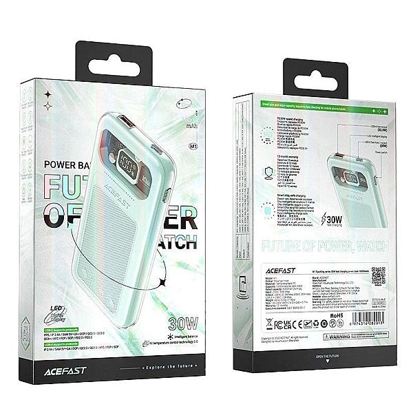 Acefast powerbank 10000mAh Sparkling Series szybkie ładowanie 30W ziel