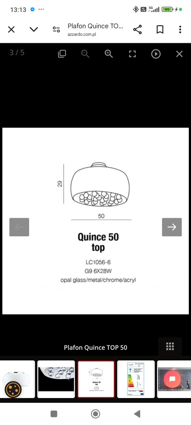 Nowoczesna lampa plafon Azzardo Quince 50 cm