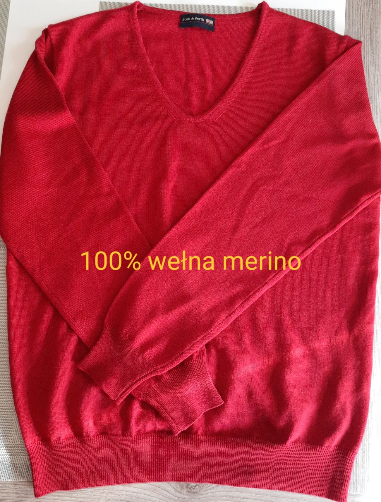 Sweter Scott&Perth 100% wełna merino czerwony r. 38 40