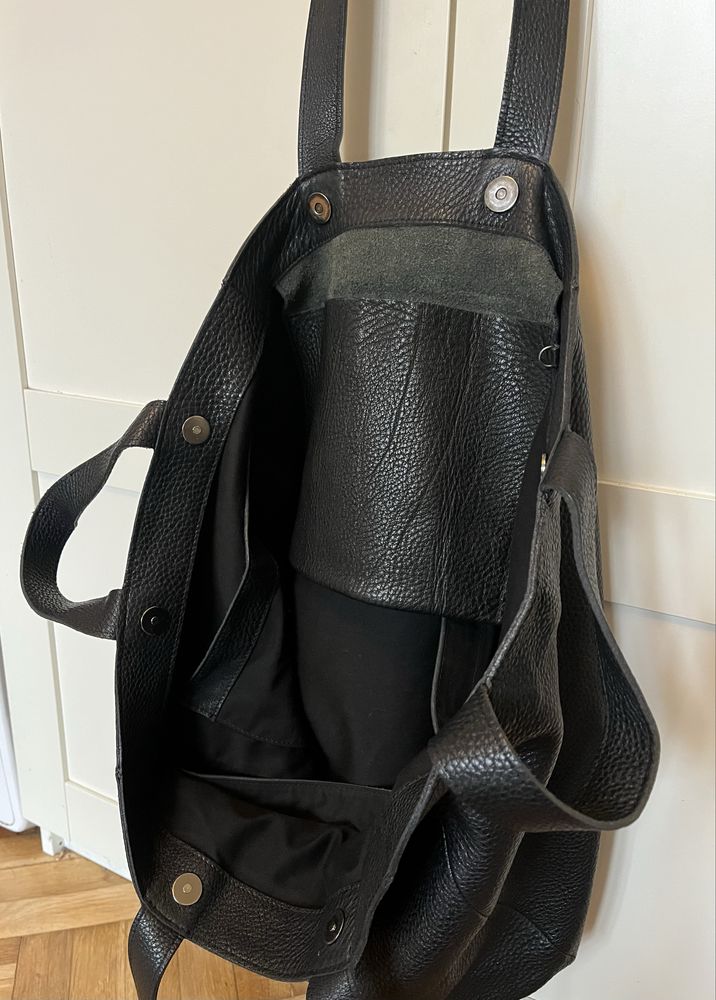 Duża czarna skórzana torba shopper bag Slava Varsovia