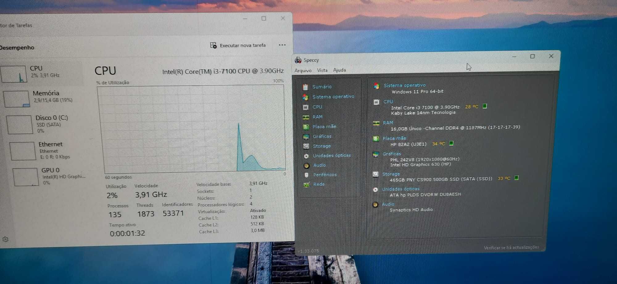 Pç Office HP-400G4 7ªG|i3.7100-3.9Ghz|16G-DDr4|SSD256G|TPM2.0|W11