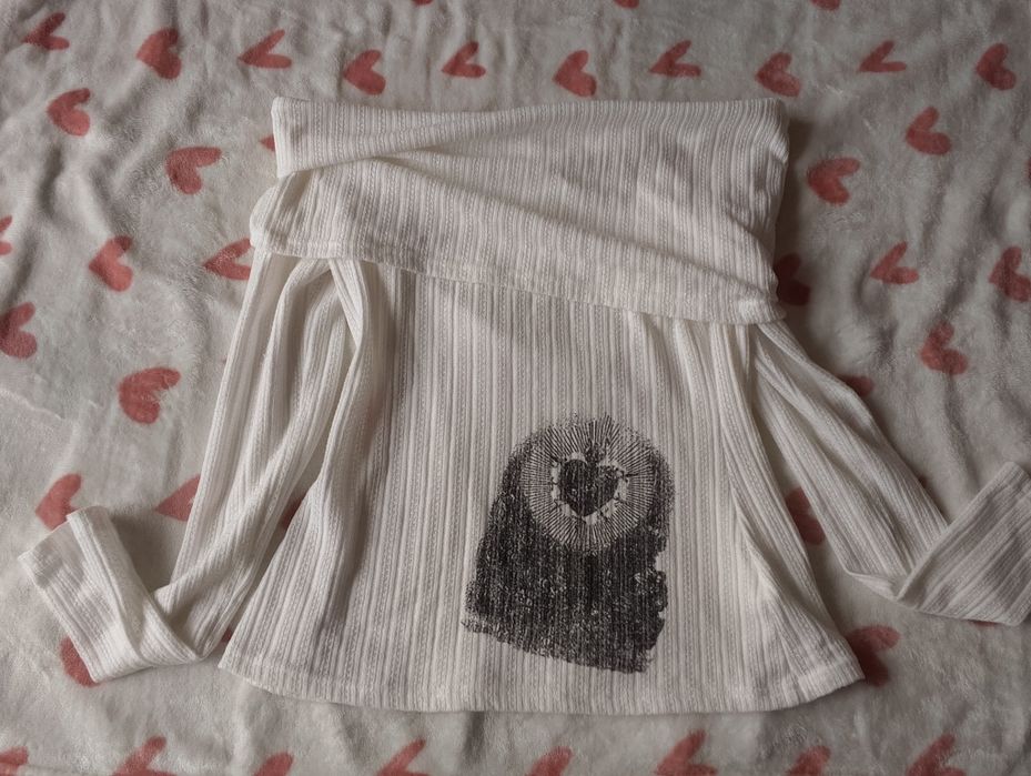 Y2K білий реглан лонгслів без плечей