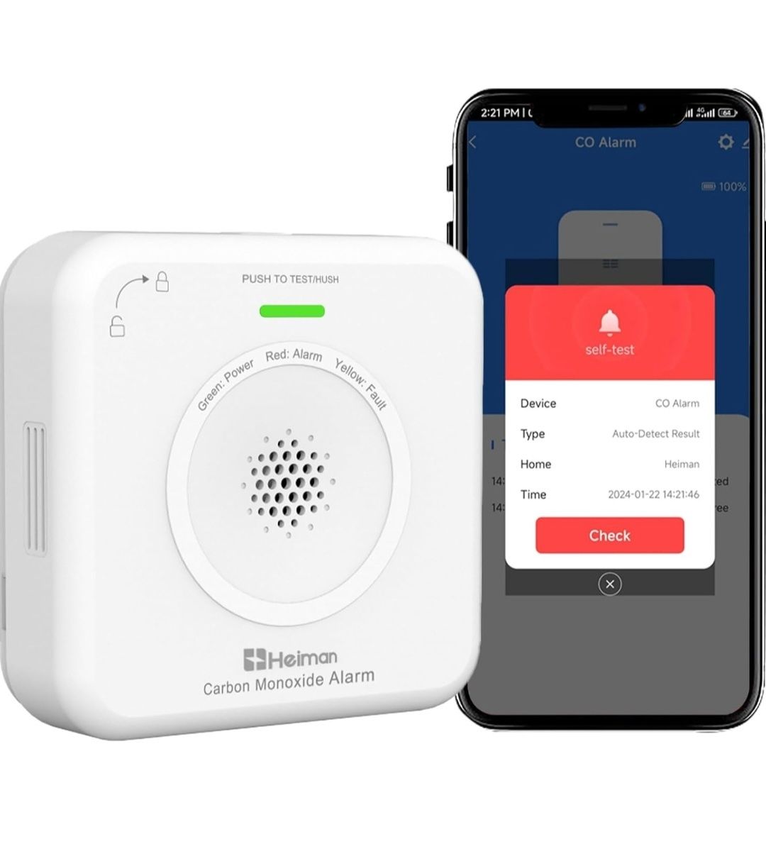 Czujnik tlenku węgla czadu HEIMAN , WiFi, głośny alarm 85 DB.