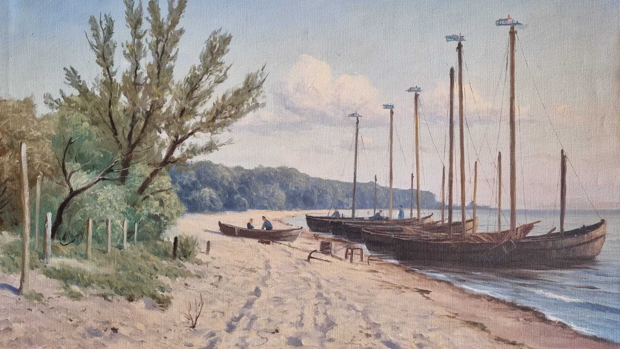 Łodzie przy brzegu, Waldemar Schlichting  olej/płótno