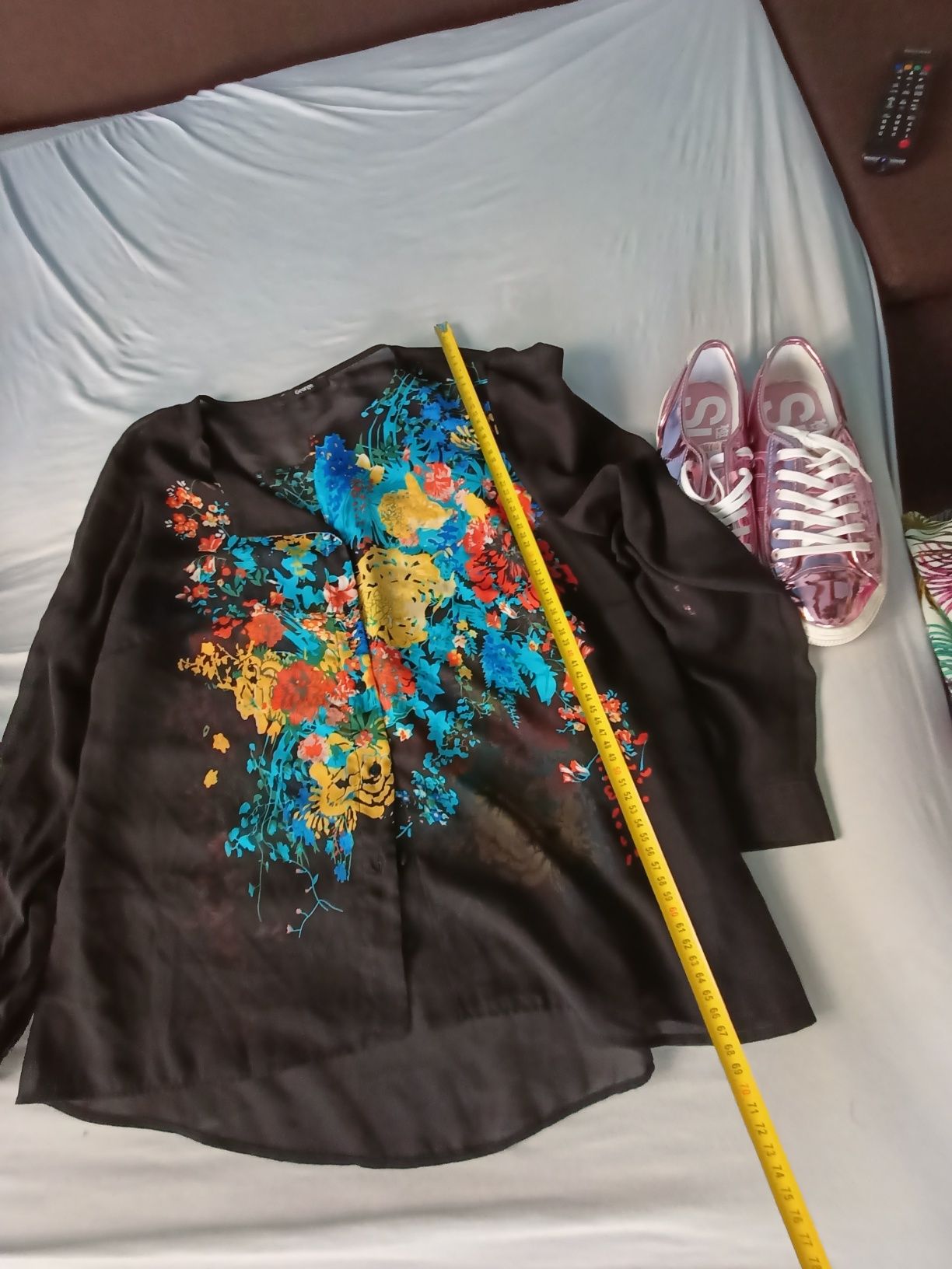Piękna bluzka elegancka kwiaty plus size 48 XXXL stan idealny