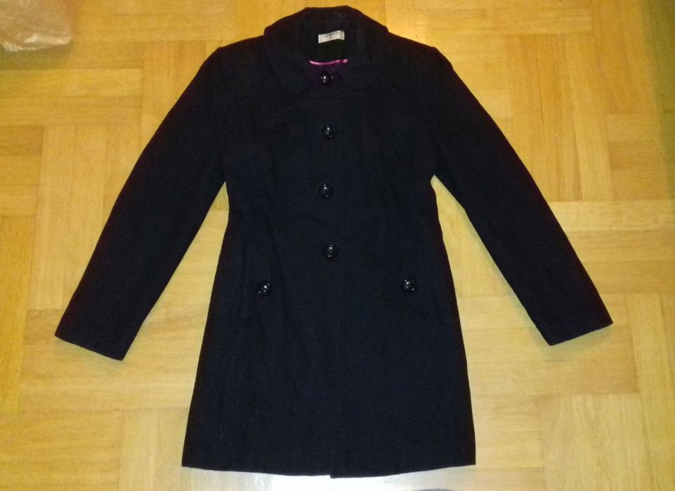 M/L - 40 czarny wełniany płaszcz damski cienki płaszczyk wełna