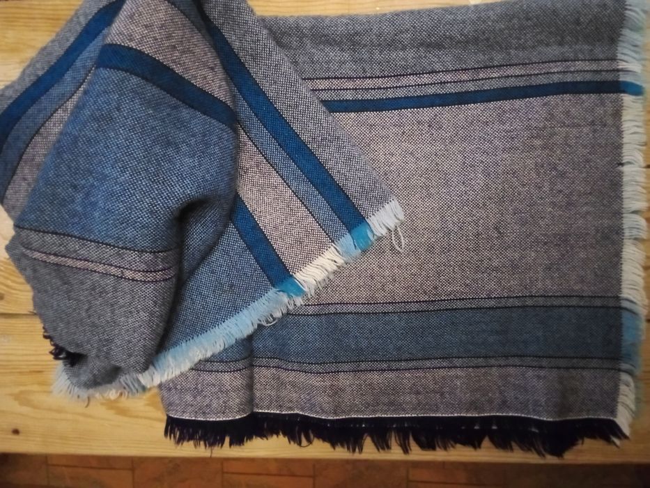 Великий палантін (1,4*1,25)м синьо-сірий, тканина  стильна, як холст