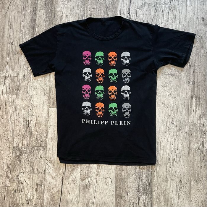 Philipp Plein czarna męska koszulka vintage tee skullls print y2k