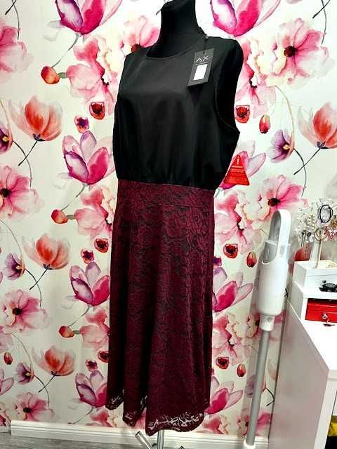 ax paris sukienka elegancka koronkowa bordo nowa hit roz.46
