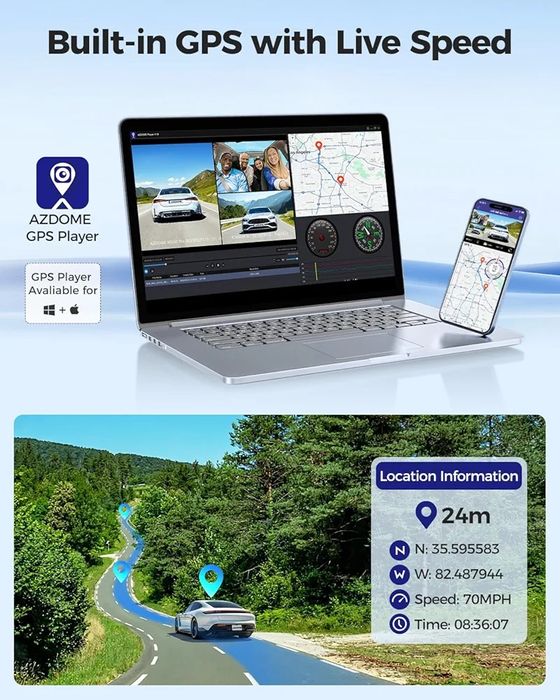 AZDOME M550 Pro 5G WiFi 3 canais Dash Cam Built-in GPS, 4K Dual Dash C