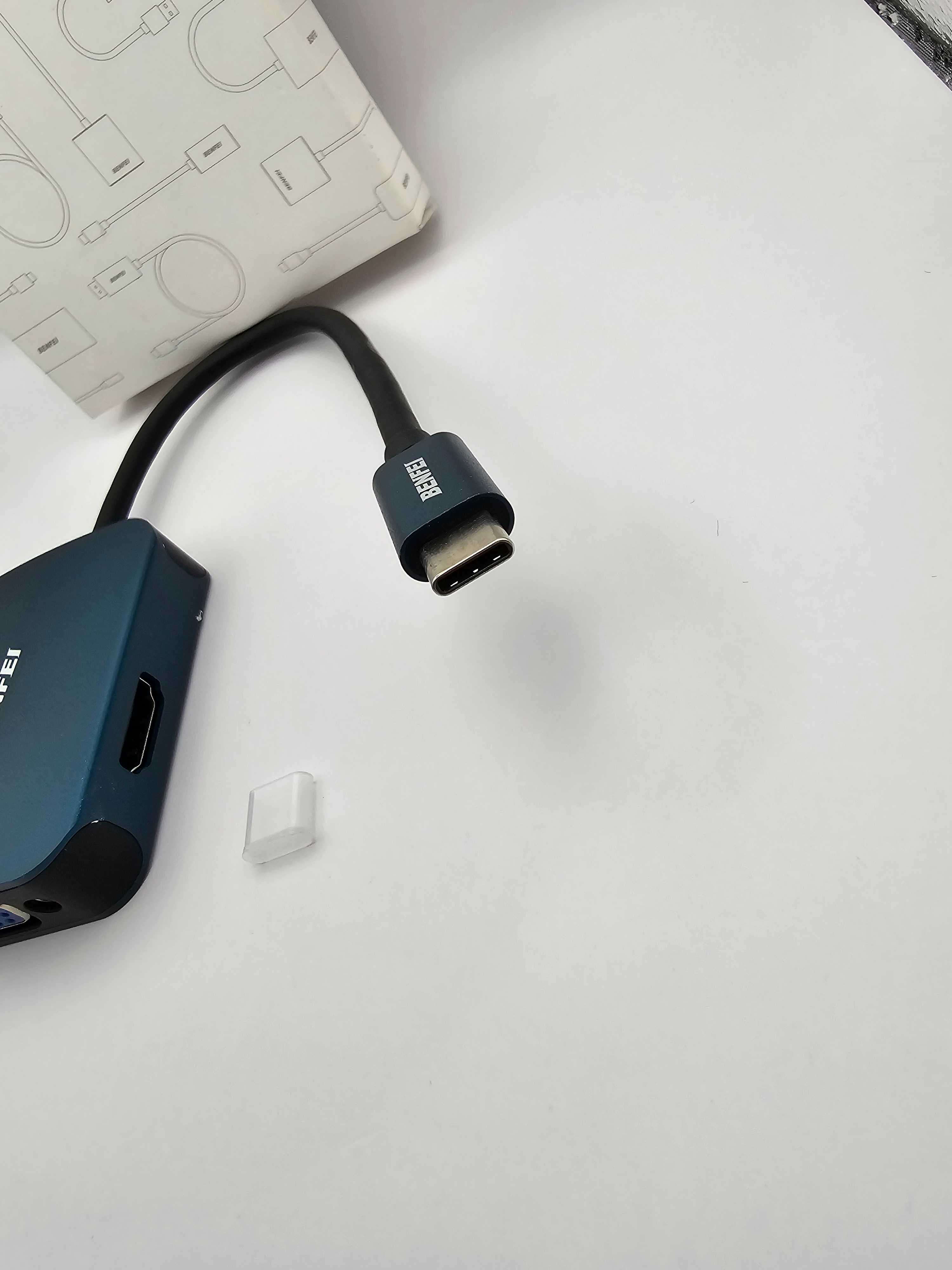 Koncentrator hub BENFEI USB C 4 w 1, przejściówka z USB C na HDMI VGA.