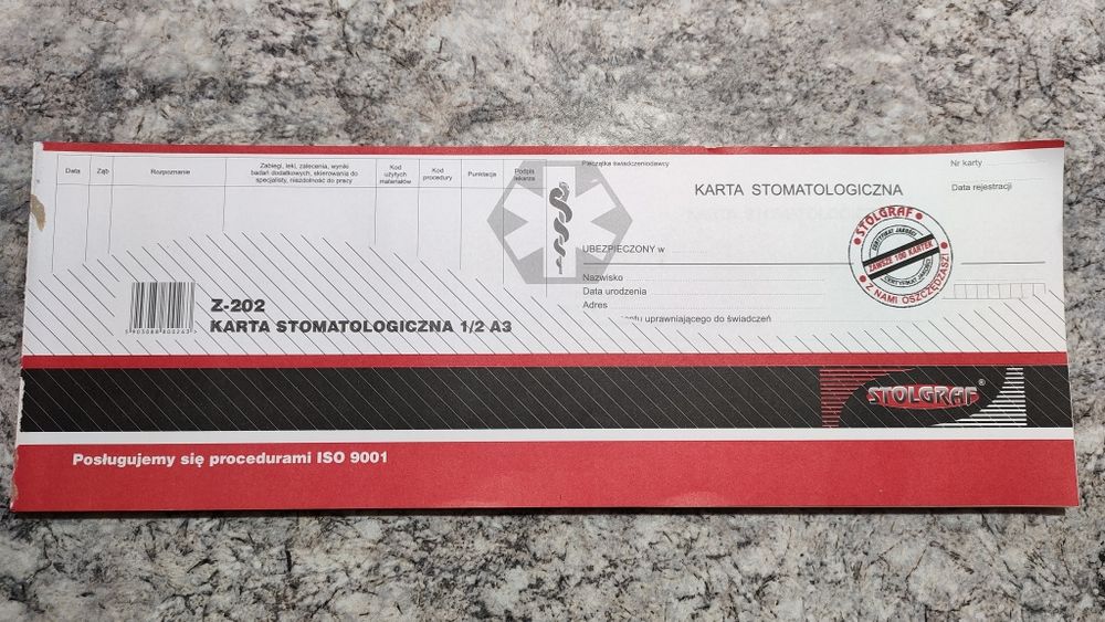 Karta pcjaneta stomatologiczna 1/2 A3