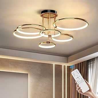 OPIS! Lampa sufitowa LED EIDEARAY 6 pierścieni złota BRAK rurek