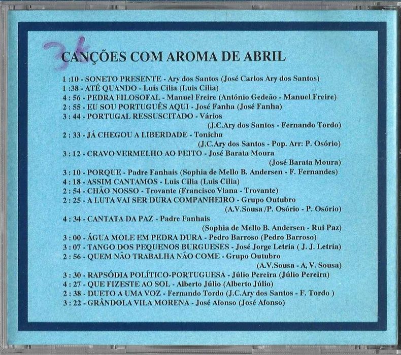 Canções Com Aroma de Abril - ( SÓ A CAPA ) - - - - Volume 1 ... CD