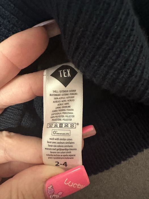 Czapka zimowa dla chłopca z pomponem niebieska Granatowa nowa tex